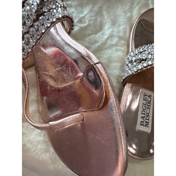 Badgley Mischka Rose Gold Rhinestone Embellished Sandals Womens Size 8 Leather U - Picture 7 of 8